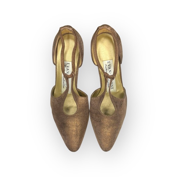Vintage: Evan Piccone 𖣊 T Strap D’Orsay Heels 𖣊 Textured Metallic Bronze 𖣊 7M - Picture 9 of 16